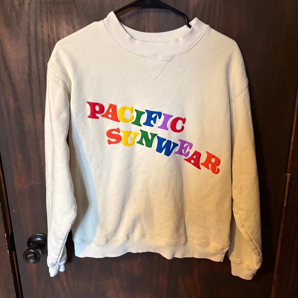 PacSun Pacific Sunwear Rainbow Puff Print Sweatshirt Cream Womens Small